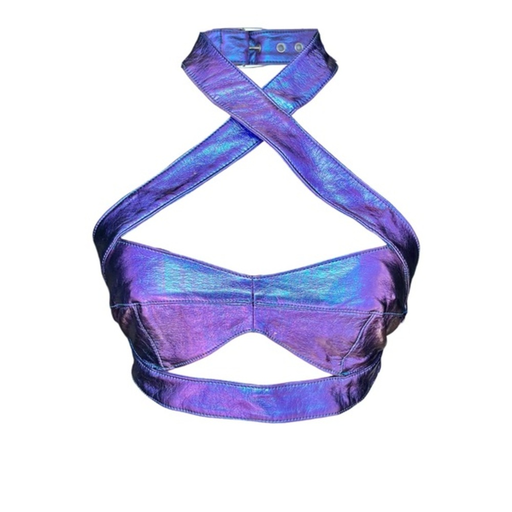 Dolls Kill x Club Exx | Holographic Crop Buckle Rave Top - Size Small (NWT)
